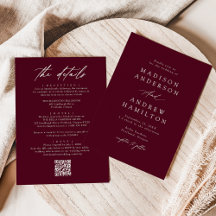 Elegante Burgundy Código QR Casamento Tudo Em Um