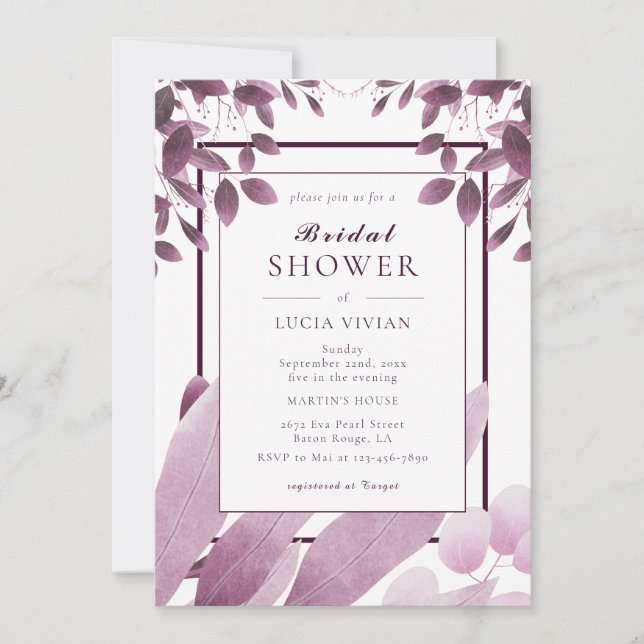 Convite Elegante Burgundy Deixa Chá de panela (Frente)