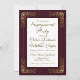 Convite Elegante Burgundy Dourada Lace Frame Festa de noiv