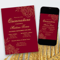 Elegante Burgundy Dourada Sketch Floral Quinceaner