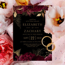 Elegante Burgundy Dourado Floral Casamento Escuro