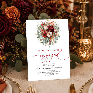 Convite Elegante Burgundy Dourado Floral Outono noivado