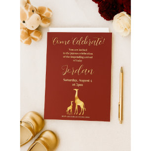 Convite Elegante Burgundy e Dourado Chá de fraldas Safari