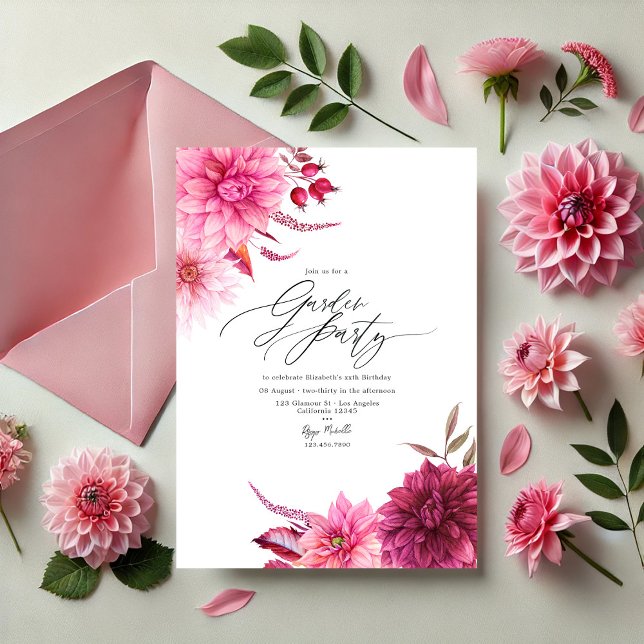 Convite Elegante Burgundy e Pink Dahlia Garden Party (Elegant Burgundy and Pink Dahlia Garden Party Invitation)