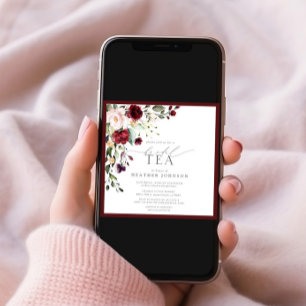 Convite Elegante Burgundy Floral Bridal Tea Chá