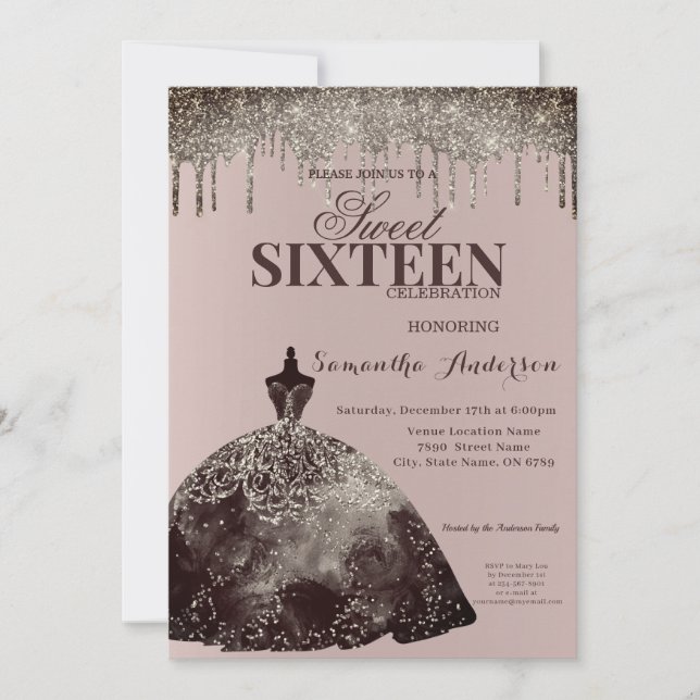 Convite Elegante Burgundy Glitter Spark Sweet 16 Aniversár (Frente)