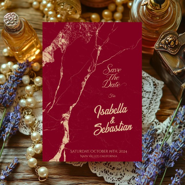 Convite Elegante Burgundy Marble Salve a Data da Fuga (Criador carregado)