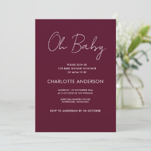 Convite elegante burgundy moderna com script de chá de fra