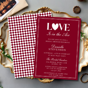 Convite Elegante Burgundy O Amor Está no Ar Chá de Noiva