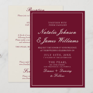 Convite Elegante Burgundy Old Money Tudo em Um Casamento