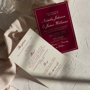 Convite Elegante Burgundy Old Money Tudo em Um Casamento