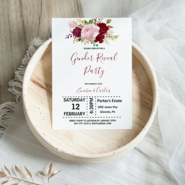 Convite Elegante Burgundy - Partido Revelação de Gênero Tr (Criador carregado)