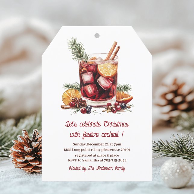 Convite Elegante Burgundy Red Christmas Coctail Party (Criador carregado)