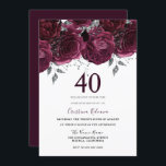 Convite Elegante Burgundy Rosa do Partido aniversário de 4<br><div class="desc">Rosa Elegante Burgundy Maroon aniversário de 40 anos Ver coleção correspondente em Niche e Nest Store</div>