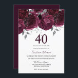 Convite Elegante Burgundy Rosa do Partido aniversário de 4<br><div class="desc">Rosa Elegante Burgundy Maroon aniversário de 40 anos Ver coleção correspondente em Niche e Nest Store</div>