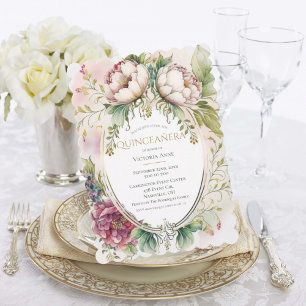 Convite Elegante Burgundy Scalloped Quinceañera