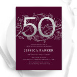 Convite Elegante Burgundy Silver 50º Aniversário<br><div class="desc">Elegante Burgundy 50º convite de aniversário. Design feminina moderna personalizável,  com sotaques botânicos rosas e prata brilhante fraca. Simples cartão de convite floral perfeito para uma comemoração de um na moda. Personalize com seus próprios detalhes. Impressos convites Zazzle ou modelo de impressão digital instantânea para download.</div>