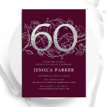 Convite Elegante Burgundy Silver 60º Aniversário<br><div class="desc">Elegante Burgundy 60º convite de aniversário. Design feminina moderna personalizável,  com sotaques botânicos rosas e prata brilhante fraca. Simples cartão de convite floral perfeito para uma comemoração de um na moda. Personalize com seus próprios detalhes. Impressos convites Zazzle ou modelo de impressão digital instantânea para download.</div>