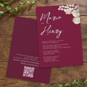 Convite Elegante Burgundy Watercolor Ivory Floral Código Q