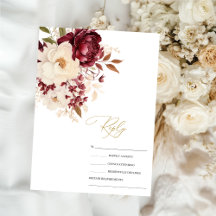 Elegante Burgundy White Flowers RSVP