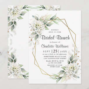 Convite Elegante Café da Manhã Nupcial com Aquarela Dourad