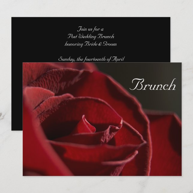 Convite Elegante Café da Manhã Pós-Casamento com Rosa Verm (Frente/Verso)