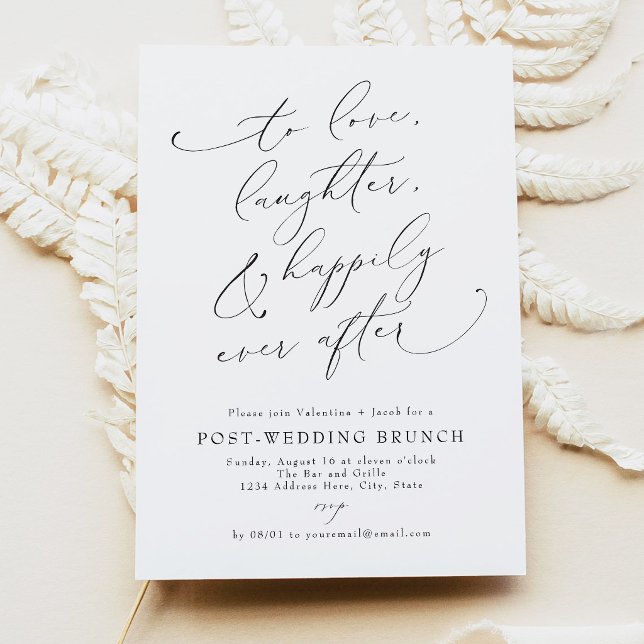 Convite Elegante Café da Manhã Pós-Casamento com Tema de L (Love Laughter & Happy Ever After Day-After Post Wedding Brunch Invitation)