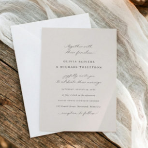 Convite Elegante Caligrafia Bege Casamento Tradicional