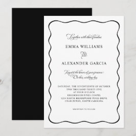 Convite Elegante Caligrafia Casamento Borda Preta Ondulada