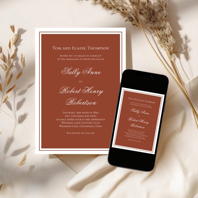 Convite Elegante Caligrafia de Casamento em Script Burgund (Simple minimalist wedding invitation template.)