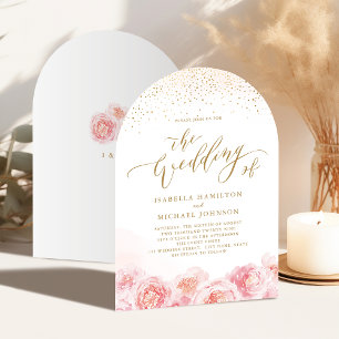 Convite Elegante caligrafia dourada e floral para casament