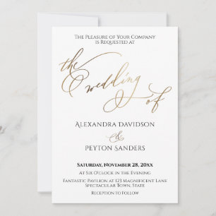Convite Elegante Caligrafia Dourada "O Casamento de"