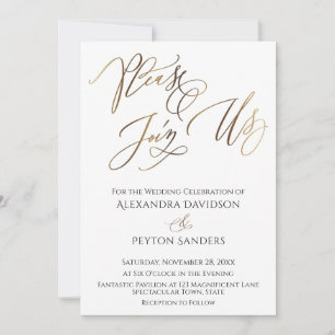 Convite Elegante Caligrafia Dourada "Por Favor Junte-se a 