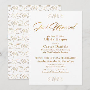 Convite Elegante Caligrafia Dourada Recepção de Casamento