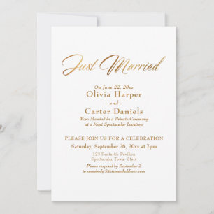 Convite Elegante Caligrafia Dourada Recepção de Casamento
