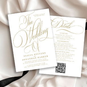 Convite Elegante caligrafia dourada tudo em um casamento b