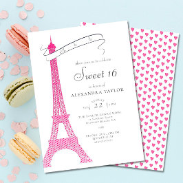 Convite Elegante Caligrafia Eiffel Paris Mínimo Sweet 16