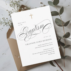 Convite Elegante Caligrafia em Script Preto e Branco Batis