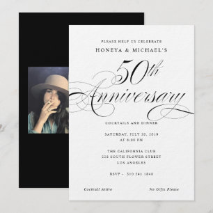 Convite Elegante Caligrafia Preto e Branco 50º Aniversário