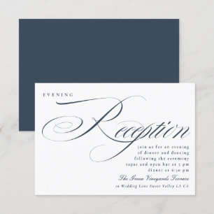 Convite Elegante Caligrafia Recepção de Casamento Azul-Mar