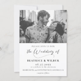 Convite Elegante caligrafia romântica foto casamento