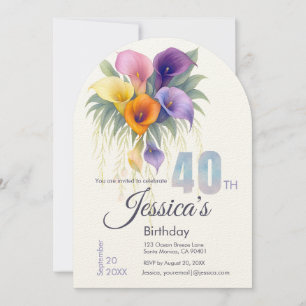 Convite Elegante Calla Lily aniversário de 40 anos Milesto