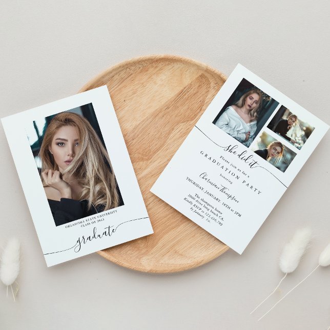 Convite Elegante Calliografia 4 Foto Ela fez Graduação (Criador carregado)