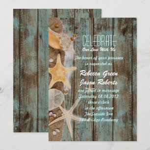 Convite elegante casa de praia com conchas casamento na pr