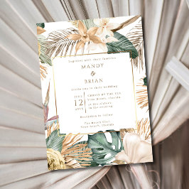 Convite Elegante Casamento à Beira-Mar em Destino Costeiro