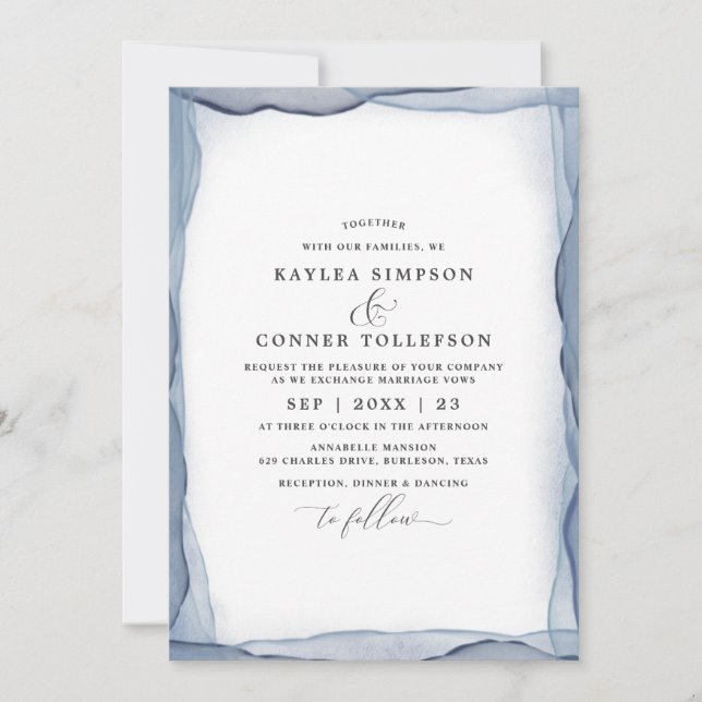 Convite Elegante Casamento Abstrato em Azul Desbotado Aqua (Frente)