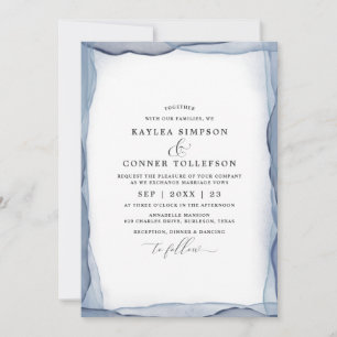 Convite Elegante Casamento Abstrato em Azul Desbotado Aqua