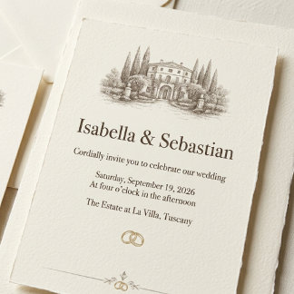 Convite Elegante Casamento Aquarela em Vila Italiana