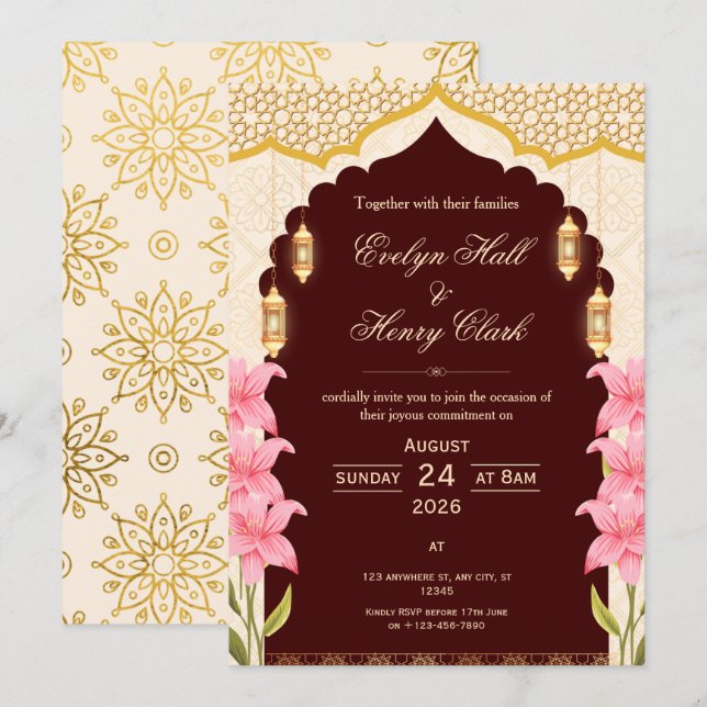 Convite Elegante Casamento Árabe (Frente/Verso)