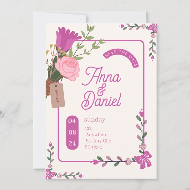 Convite Elegante casamento aviso com antecedência (Frente)